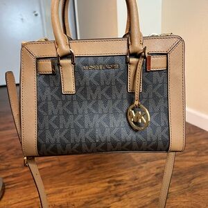 Michael Kors Black Logo Satchel with Tan Trim